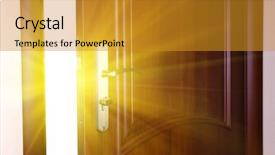  Presentation with open door policy health care - Slide deck having open door with sun light background and a gold colored foreground