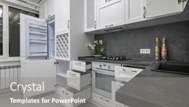  Presentation with kitchen furniture - Slide set with open-doors-and-drawers background and a gray colored foreground