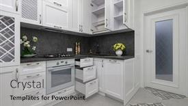  Presentation with kitchen furniture - Cool new slide set with open-doors-and-drawers backdrop and a light gray colored foreground