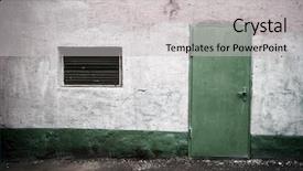  Presentation with grungy white concrete wall - Colorful slides enhanced with open doors windows - weathered wall with green door backdrop and a light gray colored foreground
