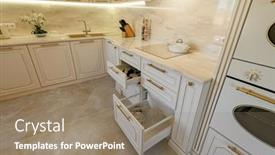  Presentation with kitchen furniture - Slide deck featuring open-drawer-with-content background and a coral colored foreground