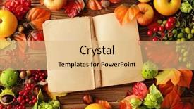  Presentation with college orientation empty classic book - PPT layouts having books apple - open empty book and autumn background and a coral colored foreground