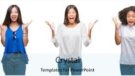  Presentation with women success - Beautiful PPT theme featuring open eyes screaming excited win backdrop and a  colored foreground