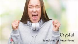  Presentation with student - Slide set consisting of open eyes screaming excited winner background and a  colored foreground