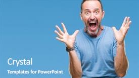  Presentation with winner announcement award success - PPT theme consisting of open eyes screaming excited winner background and a teal colored foreground