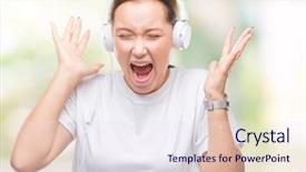  Presentation with listening woman - PPT theme enhanced with open eyes screaming excited winner background and a  colored foreground
