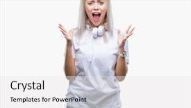  Presentation with music headphones - Audience pleasing theme consisting of open eyes screaming excited winner backdrop and a  colored foreground