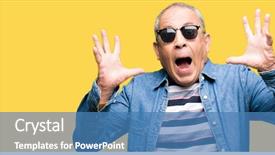  Presentation with denim - Slides enhanced with open eyes screaming excited winner background and a teal colored foreground