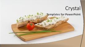  Presentation with spread - Presentation design enhanced with open faced sandwich with chives background and a white colored foreground