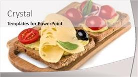  Presentation with vegetarian - Theme enhanced with open faced vegetable sandwich canape or crostini on a wooden serving board isolated on white background closeup vegetarian tartarine background and a lemonade colored foreground