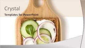  Presentation with vegetarian - Beautiful slides featuring open faced vegetable sandwich canape or crostini on a wooden serving board isolated on white background closeup top view vegetarian tartarine backdrop and a coral colored foreground