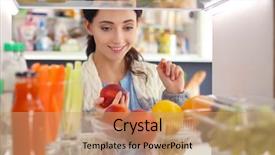  Presentation with healthy food - PPT theme enhanced with open fridge full of healthy background and a coral colored foreground