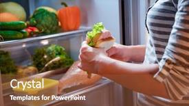  Presentation with refrigerator - Presentation theme consisting of open fridge unhealthy food background and a  colored foreground