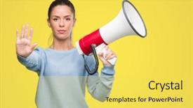  Presentation with defense - Slides with open hand doing stop sign background and a yellow colored foreground