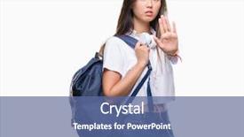  Presentation with headphones asia - Beautiful PPT layouts featuring young asian woman wearing backpack backdrop and a ocean colored foreground