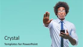  Presentation with afro - Slide deck with security warning - afro american business man texting background and a arctic colored foreground