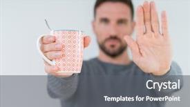  Presentation with coffee cup - Presentation having man driking cup of coffee background and a gray colored foreground