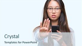  Presentation with asian - Slides featuring asian woman texting using smartphone background and a cool aqua colored foreground
