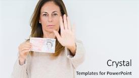  Presentation with defense - PPT theme consisting of pounding - middle age woman holding 50 background and a sky blue colored foreground