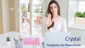  Presentation with beautiful young woman getting face - Amazing presentation theme having exam security - beautiful young student woman studying backdrop and a sky blue colored foreground