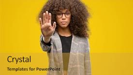  Presentation with african american seniors - Slide set enhanced with open hand doing stop background and a gold colored foreground