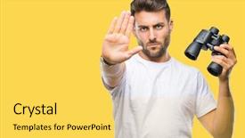  Presentation with search - Slide deck consisting of open hand doing stop background and a  colored foreground