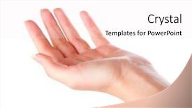  Presentation with waiter hand in white glove - Beautiful presentation featuring open hand of woman isolated backdrop and a sky blue colored foreground