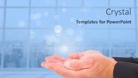  Presentation with blue - Cool new slide set with open hand with blue background backdrop and a light blue colored foreground