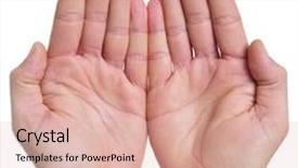  Presentation with holding hands - Amazing slides having mumps - open hands of a man backdrop and a coral colored foreground