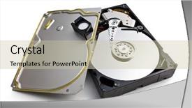  Presentation with hard disk - PPT theme with open hard disk on white background and a soft green colored foreground
