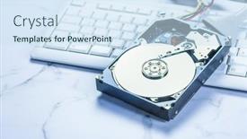  Presentation with keyboard - PPT theme consisting of open-hard-drive-on-keyboard background and a sky blue colored foreground