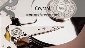  Presentation with wood - Cool new PPT layouts with open harddisk on wood desk backdrop and a light gray colored foreground