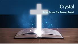  Presentation with glowing cross - Audience pleasing slide set consisting of open holy bible with glowing backdrop and a  colored foreground