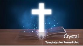  Presentation with glowing cross - Beautiful PPT layouts featuring open holy bible with glowing backdrop and a  colored foreground