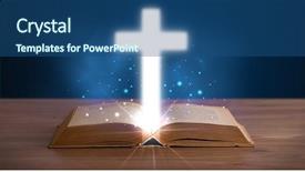  Presentation with glowing cross - Amazing slide set having open holy bible with glowing backdrop and a ocean colored foreground