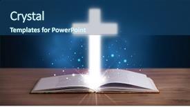  Presentation with glowing cross - Slide set featuring portrait of smiling beautiful blonde girl in sunglasses and blue dress against of yellow background isolated background and a yellow colored foreground