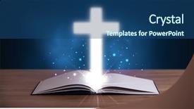  Presentation with glowing cross - PPT theme featuring open holy bible with glowing background and a  colored foreground