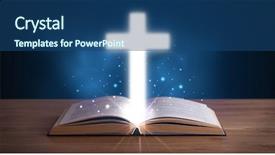  Presentation with open bible - Presentation design with open holy bible with glowing background and a ocean colored foreground