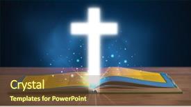  Presentation with glowing cross - Colorful presentation theme enhanced with open holy bible with glowing backdrop and a  colored foreground