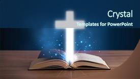 Presentation with glowing cross - Audience pleasing slide deck consisting of open holy bible with glowing backdrop and a ocean colored foreground