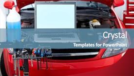 Presentation with computer repair - Amazing PPT layouts having hood in auto repair shop backdrop and a teal colored foreground