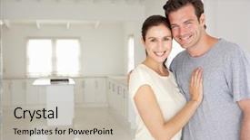  Presentation with new home - PPT layouts featuring open house - couple in new home background and a soft green colored foreground