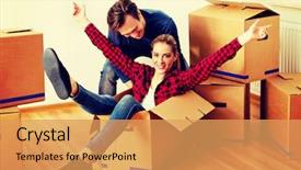  Presentation with happy new year 2022 - Cool new PPT theme with open house - happy couple having fun backdrop and a yellow colored foreground