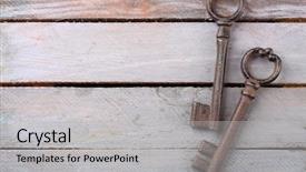  Presentation with keys - PPT theme consisting of open house - old keys on wooden background background and a light gray colored foreground