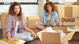  Presentation with new home - Audience pleasing slide deck consisting of open house - two women moving into new backdrop and a coral colored foreground