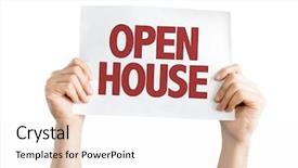  Presentation with white house - Beautiful slides featuring open house card isolated backdrop and a pink colored foreground