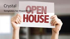  Presentation with opening ceremony of house - Slides enhanced with open house card with house background and a mint green colored foreground