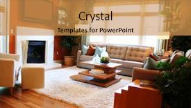  Presentation with living room - Audience pleasing slides consisting of open house invitation - warm sunny living room backdrop and a gold colored foreground