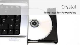  Presentation with cd rom drive cd - Theme featuring open laptop cd-rom drive background and a  colored foreground