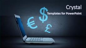  Presentation with dark blue gray - Audience pleasing presentation design consisting of open laptop computer with blue backdrop and a navy blue colored foreground